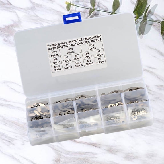 WHAMVOX 1 Set 400pcs .5- 5 Stainless Steel Open Retaining Ring E-shaped Snap Ring Set Retaining Ring Kit