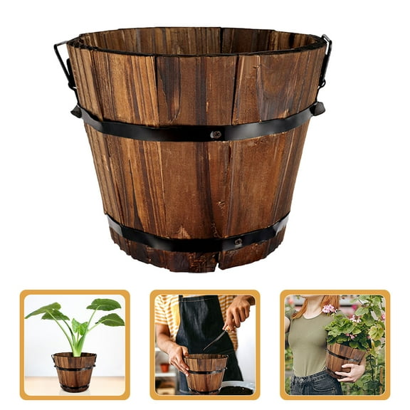 WHAMVOX 1 Set Carbonized Wood Round Barrel Planter for Bedroom Garden Growing Pot 11.8X4X3.5in