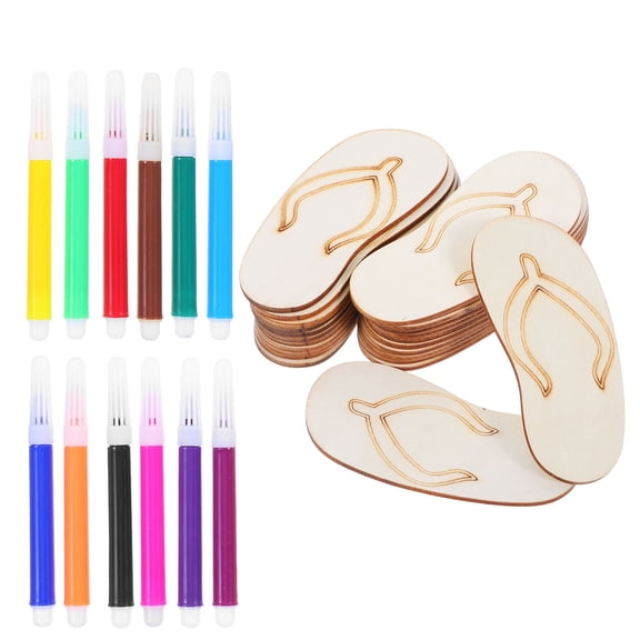 WHAMVOX 1 Set Diy Wooden Slipper Cutouts Unfinished Wood Slipper Ornaments Summer Beach Party Decorations For Painting Hawaii Holiday Crafts Home Decor