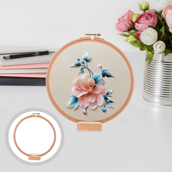 WHAMVOX 1 Set Embroidery Circle Frame DIY Craft Chinese Traditional Sewing Manual Tool Adjustable Wooden Base Embroidery Hoop with Stand