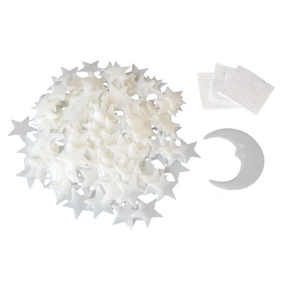 WHAMVOX 1 Set Luminous Sticker Cartoon Star Moon Shape Fluorescent Sticker Holiday Festival Lovely Wall Decal (200PCS 3.8CM Star and 1PC 9CM Moon)