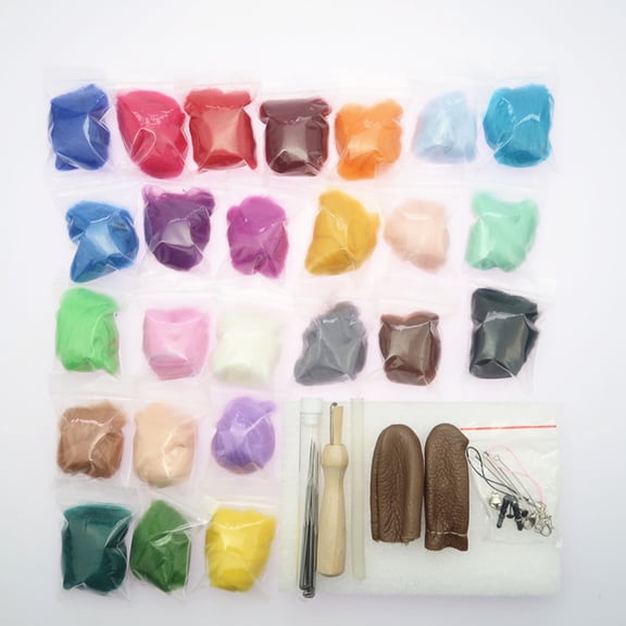 WHAMVOX 1 Set Needle Felting Wool Kit 25 Color Wool Roving Fiber Wool Yarn Fibre with Tool