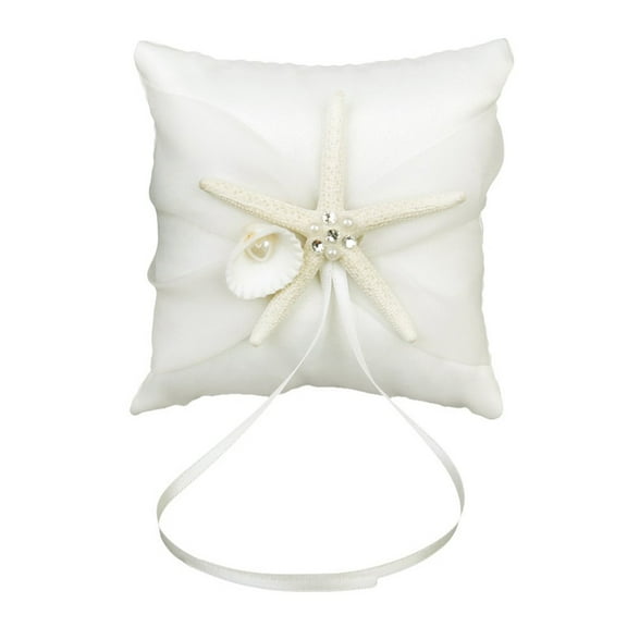 WHAMVOX 10*10cm Beach Wedding Ring Bearer Pillow Shell Bridal Cushion with Satin Ribbons (White)