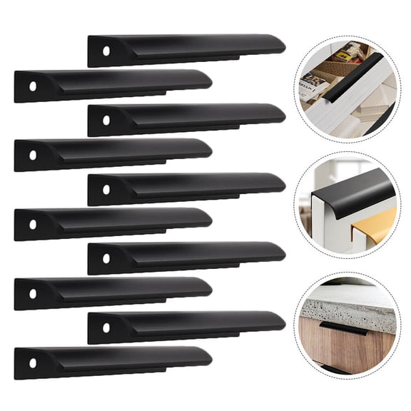 ROMANSENTIAL 10Pcs Black Pull Tab Handles Aluminum Invisible Cabinet Handles for Furniture