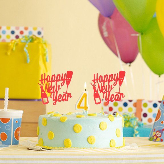 ROMANSENTIAL Red Happy New Year Cake Toppers for Dessert Decoration Whamvox 10Pcs