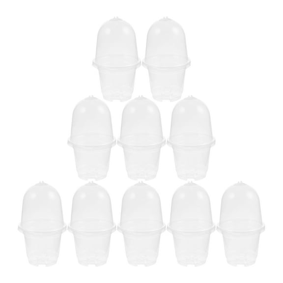 WHAMVOX 10 Sets Clear Pots with Drainage for Plants Round Plastic Nursery Pots Lidded