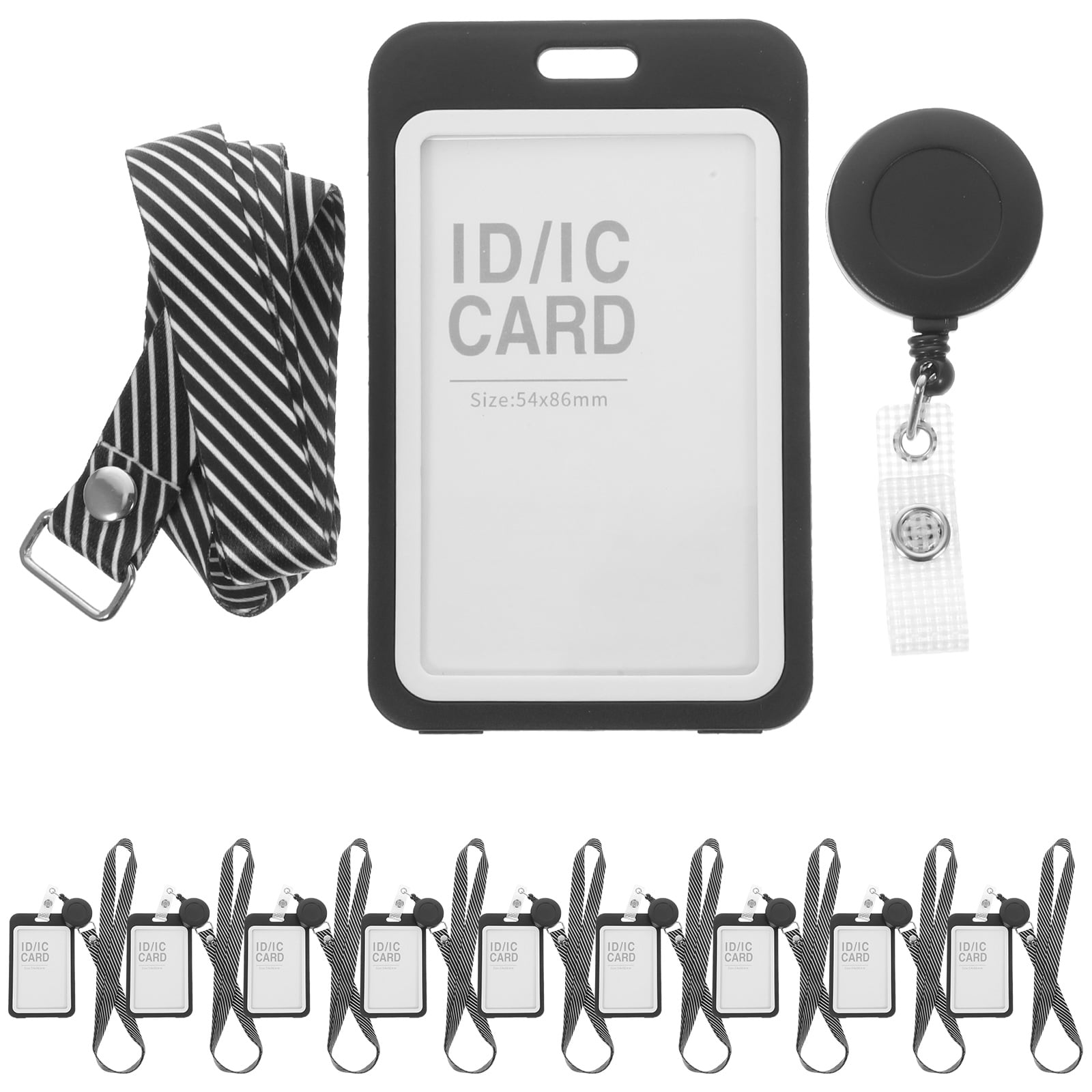 WHAMVOX  10 Sets Transparent Cards Covers Badge Holder Lanyard with Key Black