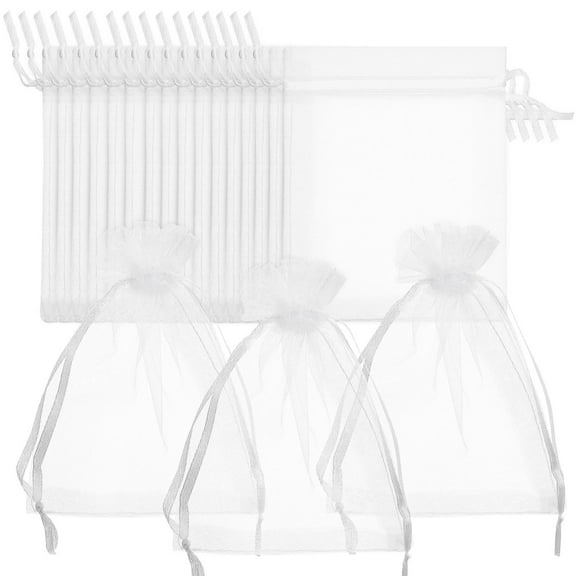 WHAMVOX  100 Pcs Wedding Favor Bags For Candy Fabric Tulle Shopping Travel White
