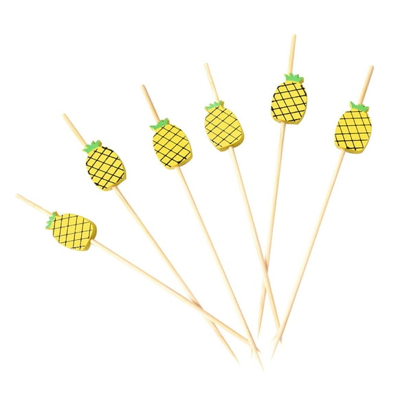 WHAMVOX 100 Pieces Yellow Bamboo Cocktail Picks Handmade Pineapple Beaded Appetizer Sticks for Parties