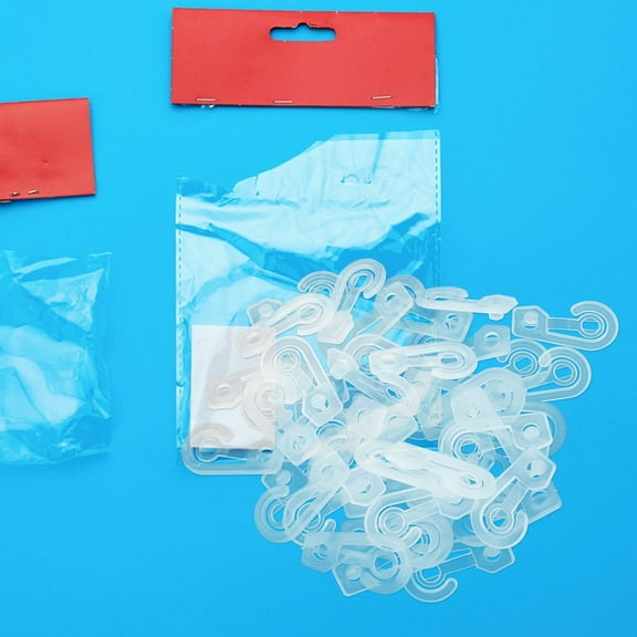 WHAMVOX 100PCS Clear Plastic Display Holder Clips for Socks Hanging Snap Hooks Fabric Packaging Hanger for Glove Hat Organization