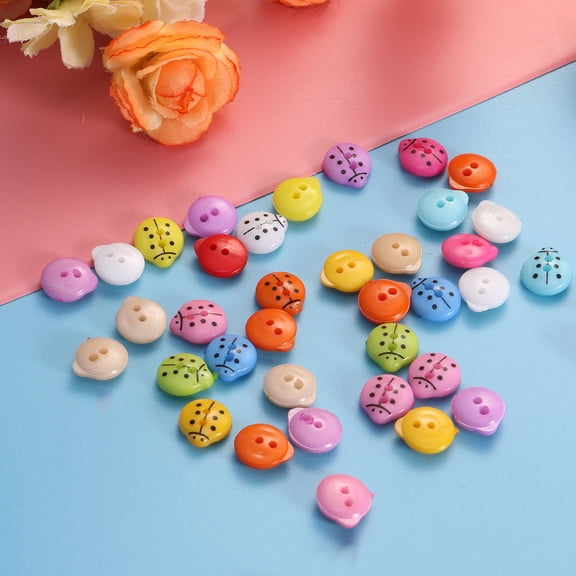 WHAMVOX 100Pcs Mini Ladybugs Buttons for Scrapbook and Artwork Assorted Color for Kids