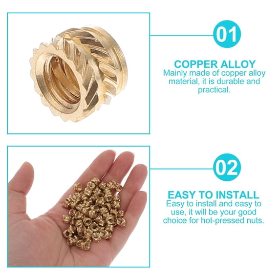 FESTFENDS Printing Brass Nuts Golden 100Pcs 0.20X0.20X0.28Inch