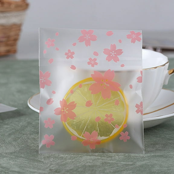 WHAMVOX 100pcs Pink Transparent Cookie Bags SelfAdhesive Plastic Bags for Storage with Flower Design