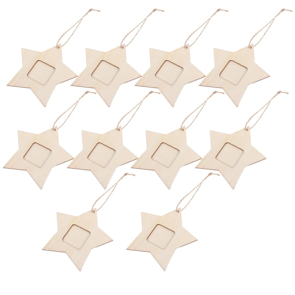 WHAMVOX 10PC Wooden Pointed Star Shape Photo Frame Unfinished Wood Mini Star Photo Frame Hanging Pendants for Home Bedroom Living Room