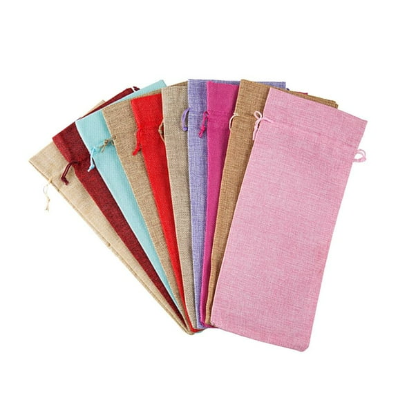 WHAMVOX 10-Pack Drawstring Wine Bottle Bags, Rectangular Cloth Pouches 14.2 x 6.3 Inches, Reusable Bags