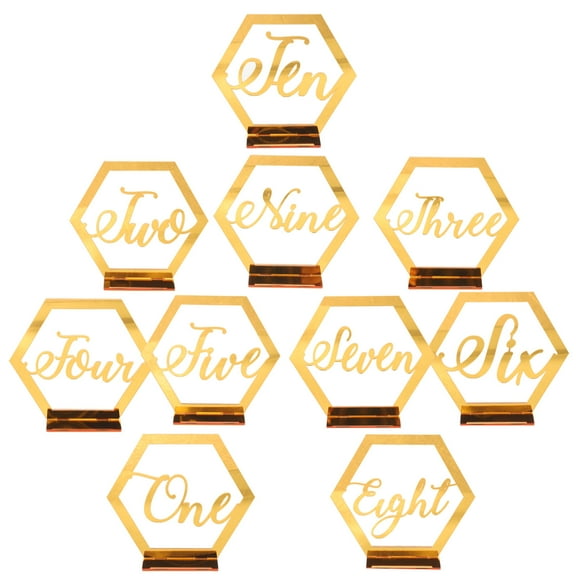WHAMVOX 10Pcs Golden Acrylic Table Number Tents for Wedding and Anniversary Receptions