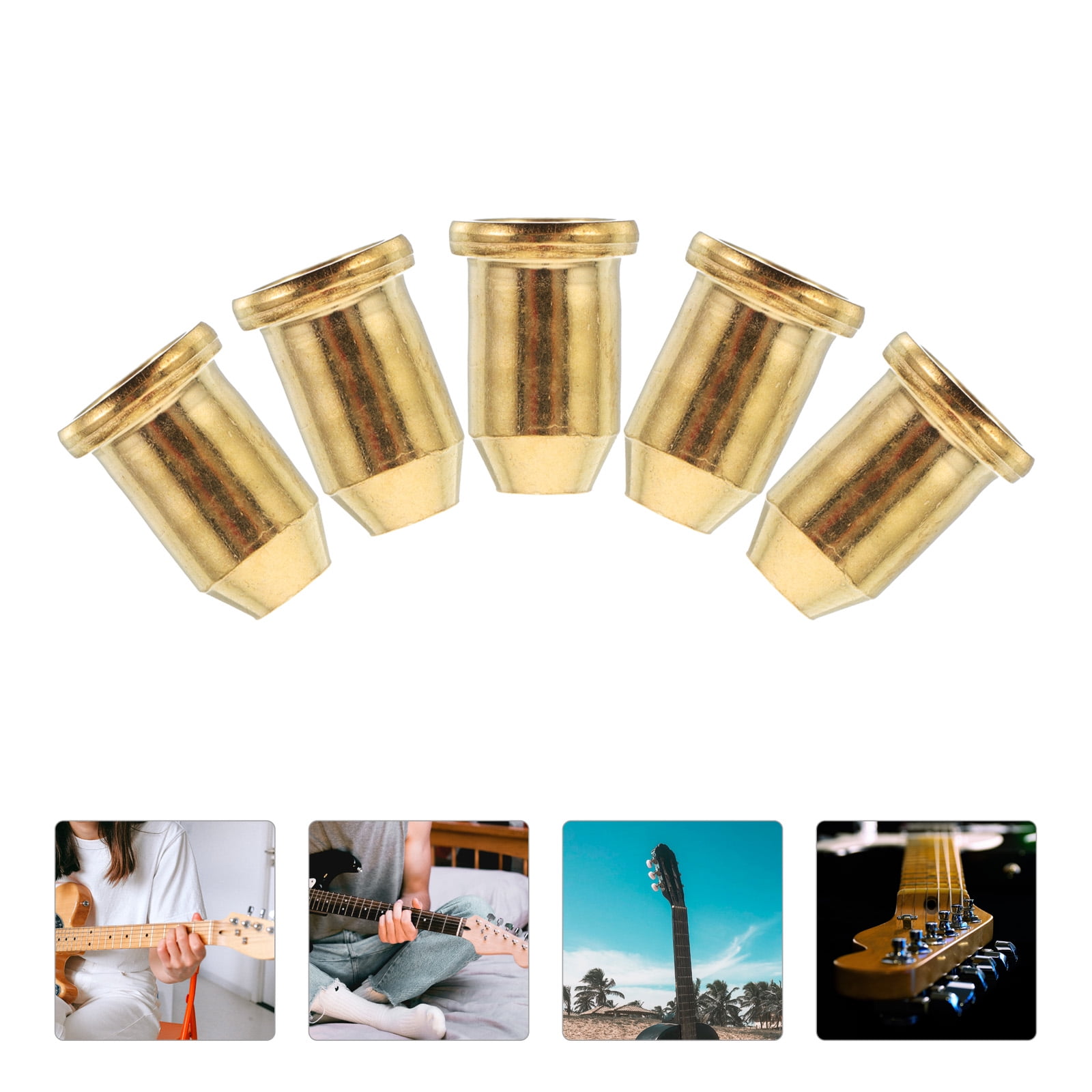 WHAMVOX 10Pcs Golden Cylindrical Metal String Ferrules for Electric ...