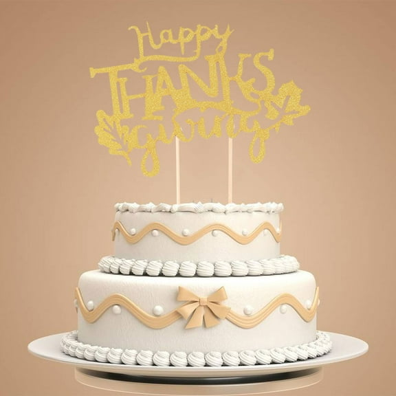WHAMVOX 10pcs Happy Thanksgiving Letters Paper Cake Cupcake Toppers Glittering Cake Picks for Thanksgiving Birthday Party Decoration