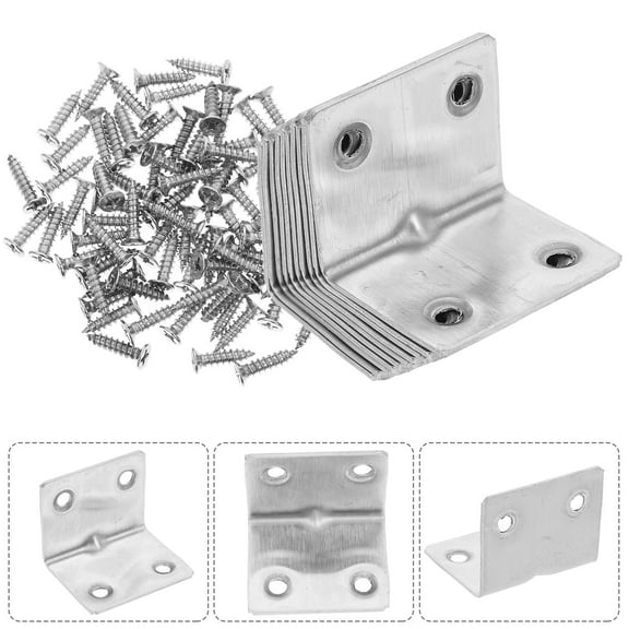 WHAMVOX 10pcs L Brackets Corner Bracket With Screws L Shape 4 Holes Corner Brace For Wood Right Angle Brackets Wide 90 Degree Bracket For Wooden Frame Furniture