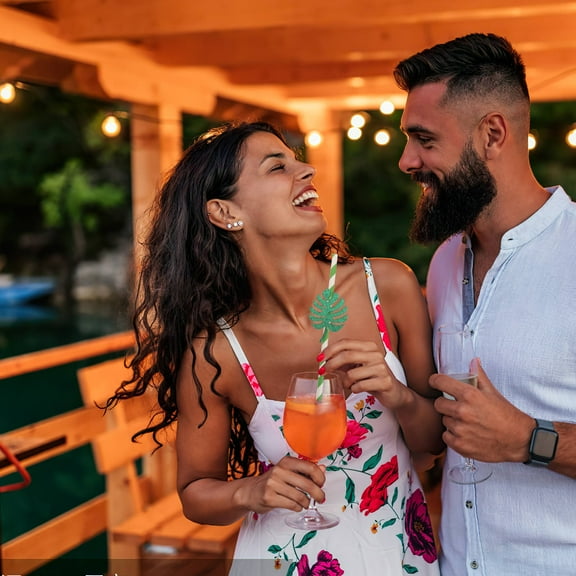 WHAMVOX 10pcs Monstera Paper Straws Glitter Straws Disposable Luau Party Drinks Straws