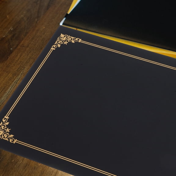 KHBUAB 10Pcs Diploma Certificate Cover Paper Black Elegant Design for Documents