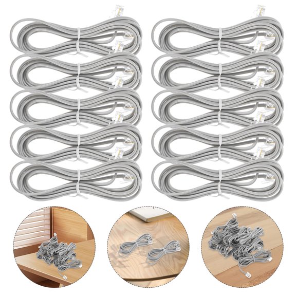 WHAMVOX 10pcs Telephone Extension Cable Rj11 6p4c 4-Wire Copper Conductors, For Office Hotel Fax Answering Machine Phone Cable Extension