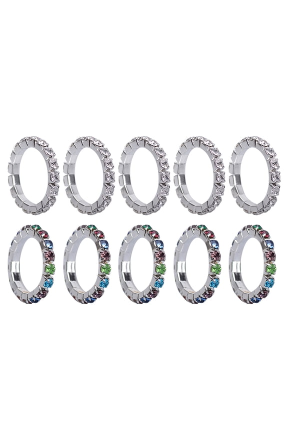10pcs Woman Elastic Toe Ring Fashion Stylish Exquisite Rhinestone Toe Ring Jewelry (5 Colorful Rhinestone Ring + 5 White Rhinestone Ring)
