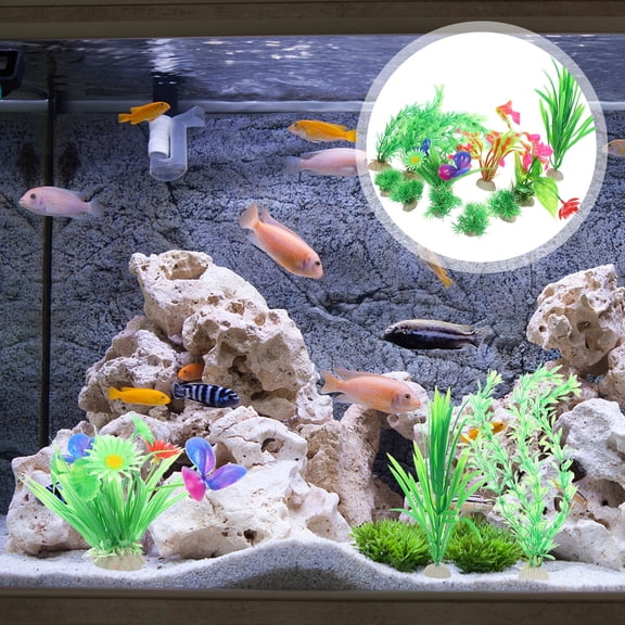 WHAMVOX  11 Pcs Artificial Aquarium Aquatic Plants Decoration