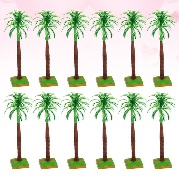 FESTFENDS Beach Themed Cake Decorations Mini Coconut Tree Shape Plastic 12Pcs 7.1x1.6x1.6in
