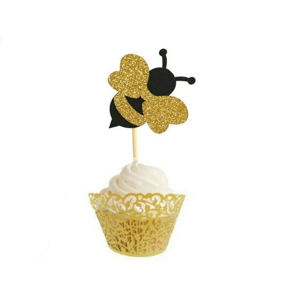 WHAMVOX 12 Pcs Cake Picks Bee Topper Birthday Bumble Shower Cupcake Toppers Child