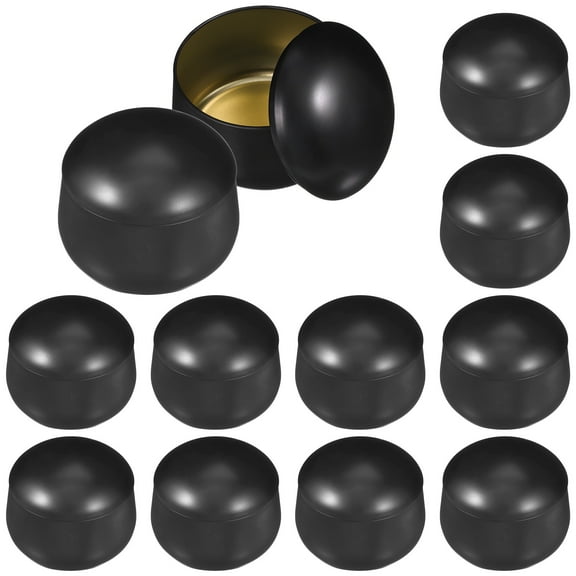 DECORNIJIA round tin box Candle Containers Black Tinplate 12pcs for Adults Storage for DIY Projects