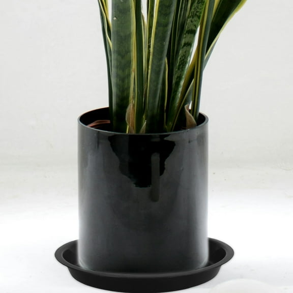 SKISUNO 12Pcs Black Plastic Planter Saucers with Flat Edge and Leak-Resistant Design for Indoor Use