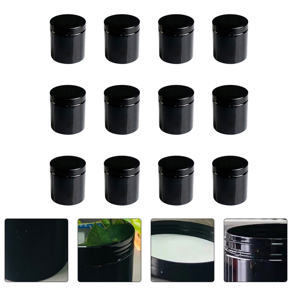 KHBUAB 12Pcs Black Plastic Cosmetic Jars Leak Proof Cream Containers for Travel Storage