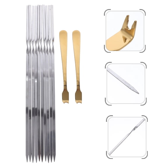 ROMANSENTIAL 12Pcs Barbecue Tool Set Stainless Steel Grill Skewers with Forks for Party and Bbq