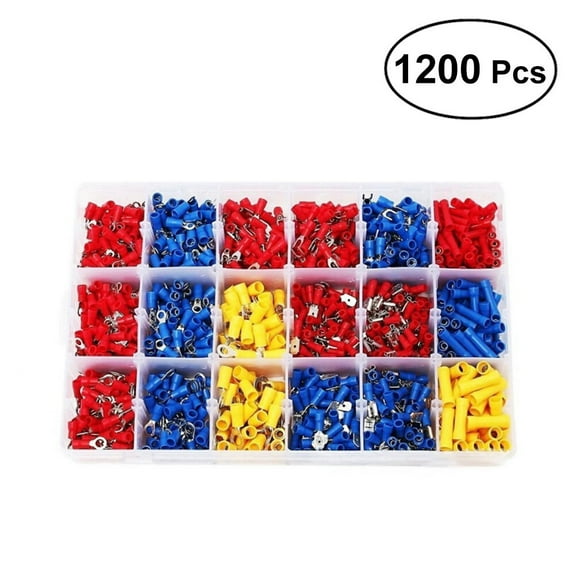 WHAMVOX 1200 Pcs Insulated Electrical Wiring Wire Terminal Crimp Connector Kit Butt Spade Set with Storage Box