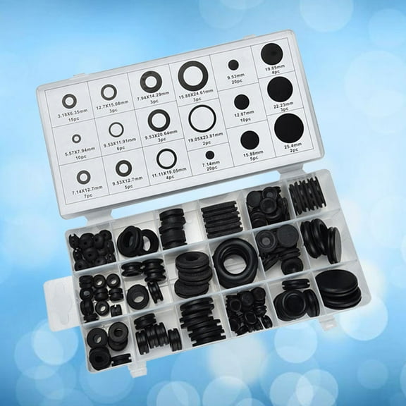 WHAMVOX 125 Pcs Rubber Grommet Assortment Kit Electrical Gaskets for Wires and Cables Black