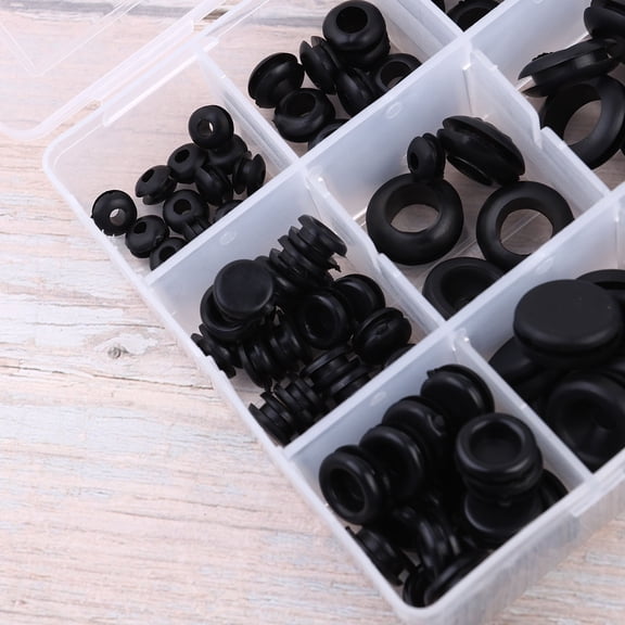 WHAMVOX 125pcs Black Rubber Seal Ring Type Rubber Grommets Retaining Ring Set Gasket Kits with Plastic Box