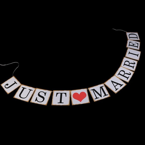 SKISUNO Just Married Wedding Party Banner Paper Bunting Cardboard Paper Black White Colors