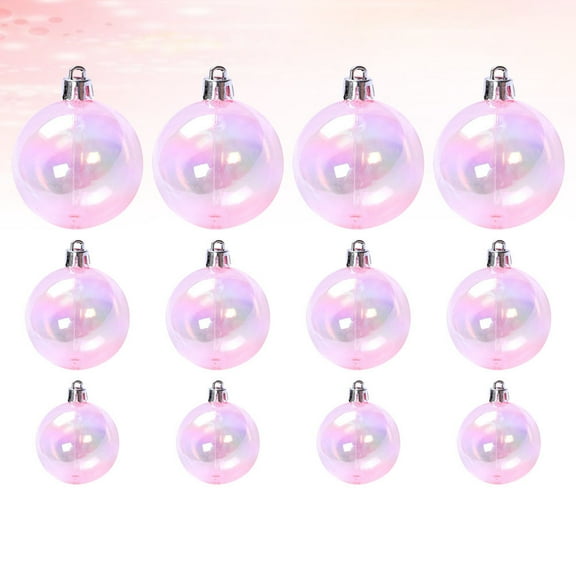 WHAMVOX 12Pcs Hanging Balls Plastic Painted Ball Cake Ornament Layout Decorative Props Gifts(Pink)