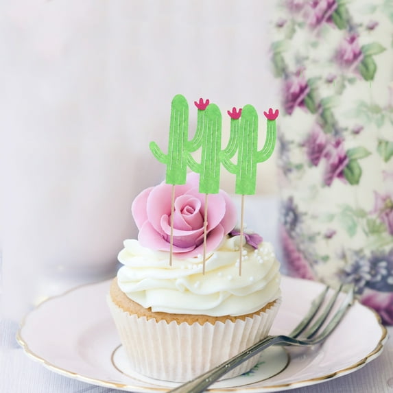 WHAMVOX 12pcs Cactus Cupcake Toppers Cake Picks Cake Decoraiton for Wedding Birthday Hawaii Luau Party