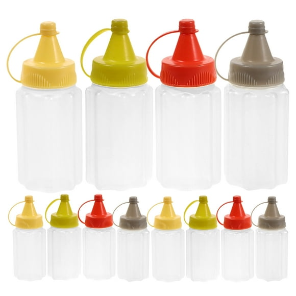 WHAMVOX 12pcs Condiment Squeeze Bottle Ketchup Hot Sauce Liquids Oil Bottle with Caps Mustard Salad Dressing Dispenser Clear Plastic Bottles Dressing Container