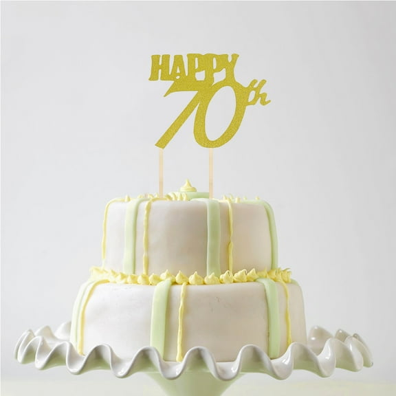 WHAMVOX 12pcs HAPPY 70th Letters Birthday Cake Toppers Glitter Paper Cake Picks Lovely Cupcake Decor Party Supplies
