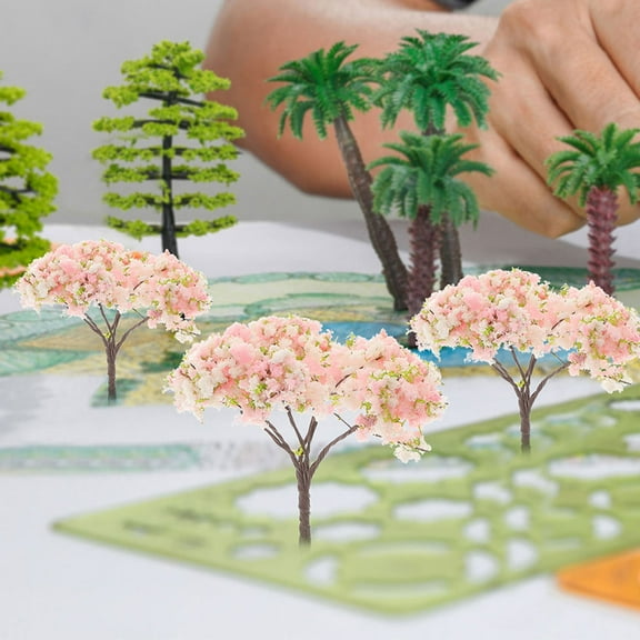 WHAMVOX 12pcs Miniature Cherry Blossom Trees Lifelike Mini Faux Cherry Flower Trees For Micro Landscape Diy Garden And Model Railroad Scenery