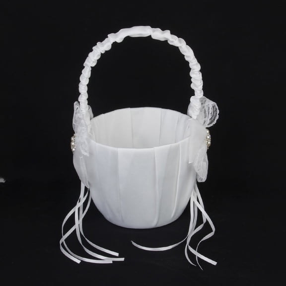 ROMANSENTIAL Bride Basket White Satin For Wedding Ceremony 1Set 5.1In Diameter 8.7In Total Height