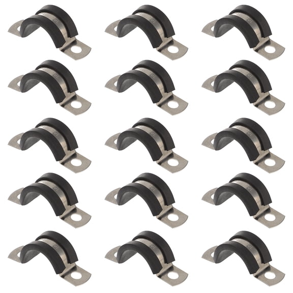ROMANSENTIAL Black 304 Stainless U Clamp Rubber Cushion Cable Organizer 15Pcs