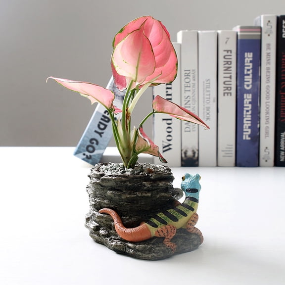 ROMANSENTIAL Creative Plants Flower Pots Resin Lizard Design Dark Brown 1Pcs for Bonsai Lovers