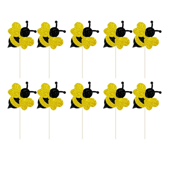 WHAMVOX 15pcs Yellow Bee Cake Stick Creative Cake Topper for Birthday Party Decoration Synthetic Material