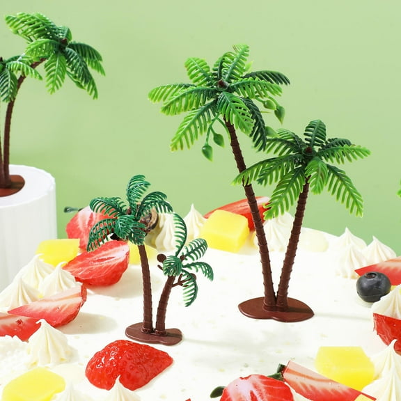 WHAMVOX 16 Pcs Mini Coconut Tree Cake Toppers Artificial for Cupcake and Beach Cake Decorations