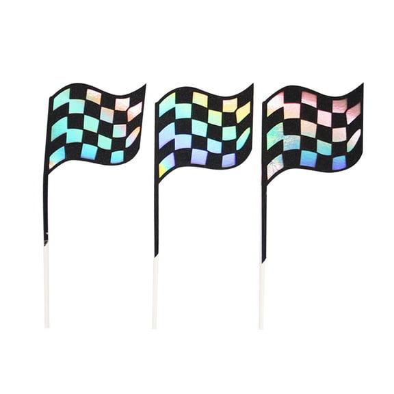 KHBUAB 18Pcs Racing Flag Design Cake Toppers Assorted Color Cake Decoration for Birthday Party