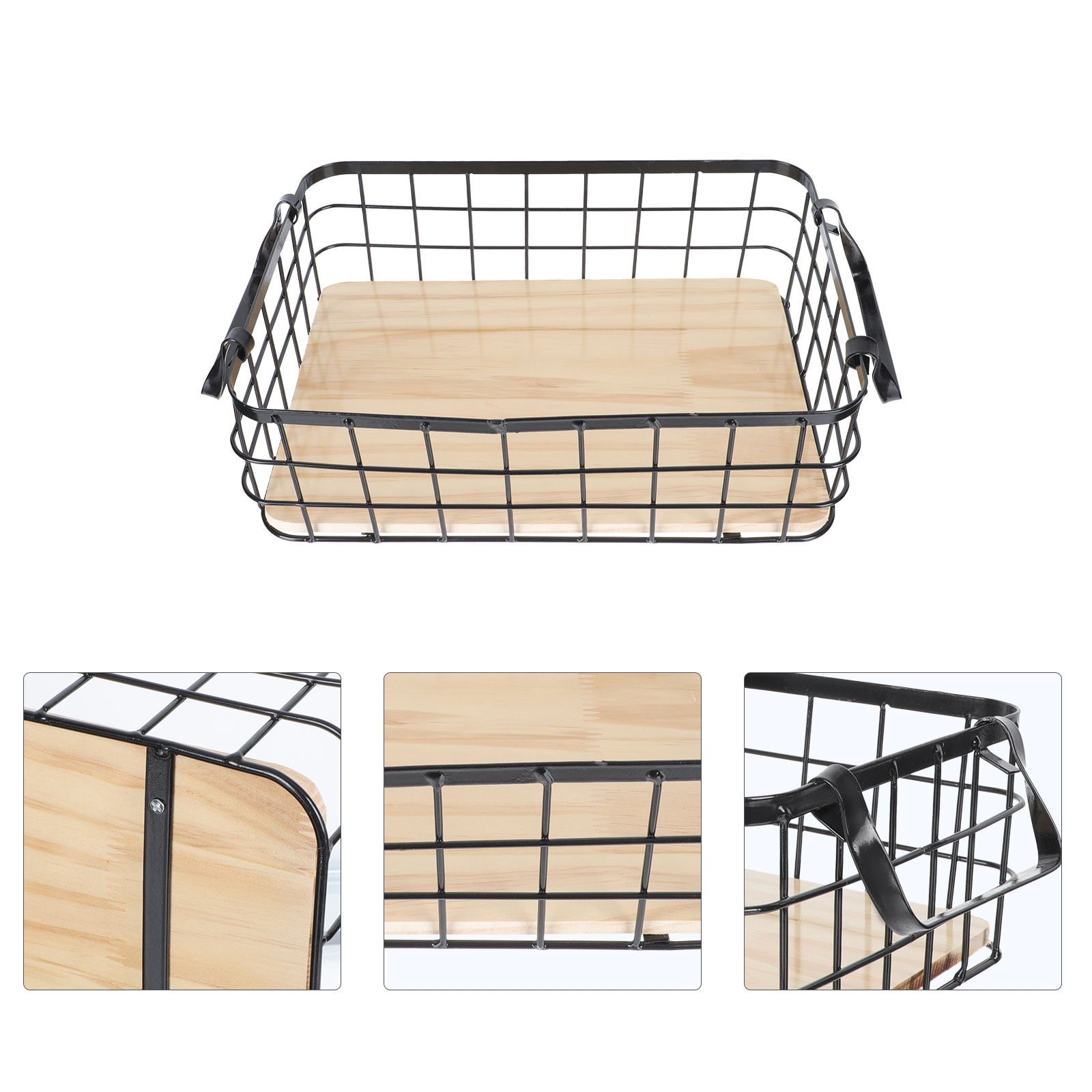 WHAMVOX 1PC Black Household Storage Basket Iron Organizer Container with Handle (Black)